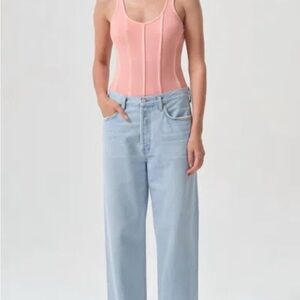 Agolde Elna Corset-seam Bodysuit In Grapefruit NWT sz xs